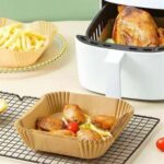 100 Adet Air Fryer Pişirme Kağıdı Tek Kullanımlık  Gıda Yağlı Kağıdı Kare Tabak Model - Görsel 2