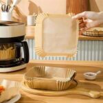 100 Adet Air Fryer Pişirme Kağıdı Tek Kullanımlık  Gıda Yağlı Kağıdı Kare Tabak Model - Görsel 3