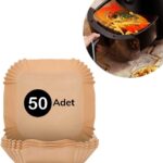 Buffer Buffer®  100 Adet Air Fryer Pişirme Kağıdı Tek Kullanımlık Hava Fritöz Yağ Geçirmez Yapışmaz Gıda Pişirme Kağıdı Kare Tabak Model
