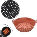Siyah Silikon Fırın ve Airfryer Yuvarlak Model Pişirme Matı 23 cm ve  Silikon Fırın ve Airfryer Yuvarlak Tabak Model Vizon Pişirme Matı 20 cm