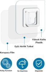 Eşya Sabitleme Askısı 10 Adet Şeffaf Çift Taraflı Yapışkanlı Geçmeli Klips - Görsel 3
