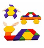 Ahşap 125 Parça Renkli Blok Tangram Puzzle Seti - Eğitici ve Eğlenceli Oyun - Görsel 3