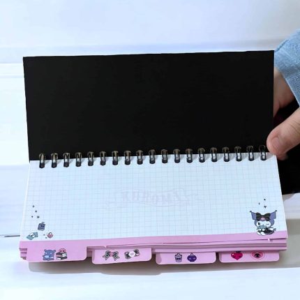 Kuromi 4 Bölmeli Spiralli Not Defteri Çizgili, Kareli, Noktalı ve Düz Sayfalı Sevimli Günlük