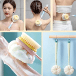 Bakgelal 2'si 1 Arada Çift Taraflı Uzun Saplı Fırçalı Banyo Vücut Sırt Fırçası Banyo Lifi - Görsel 3