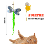 Yusufçuk Kendinden Yapışkanlı ve Ses Çıkaran Kedi Oltası 2 Metre Lastikli Elastik Kedi Oyun Oltası - Görsel 2