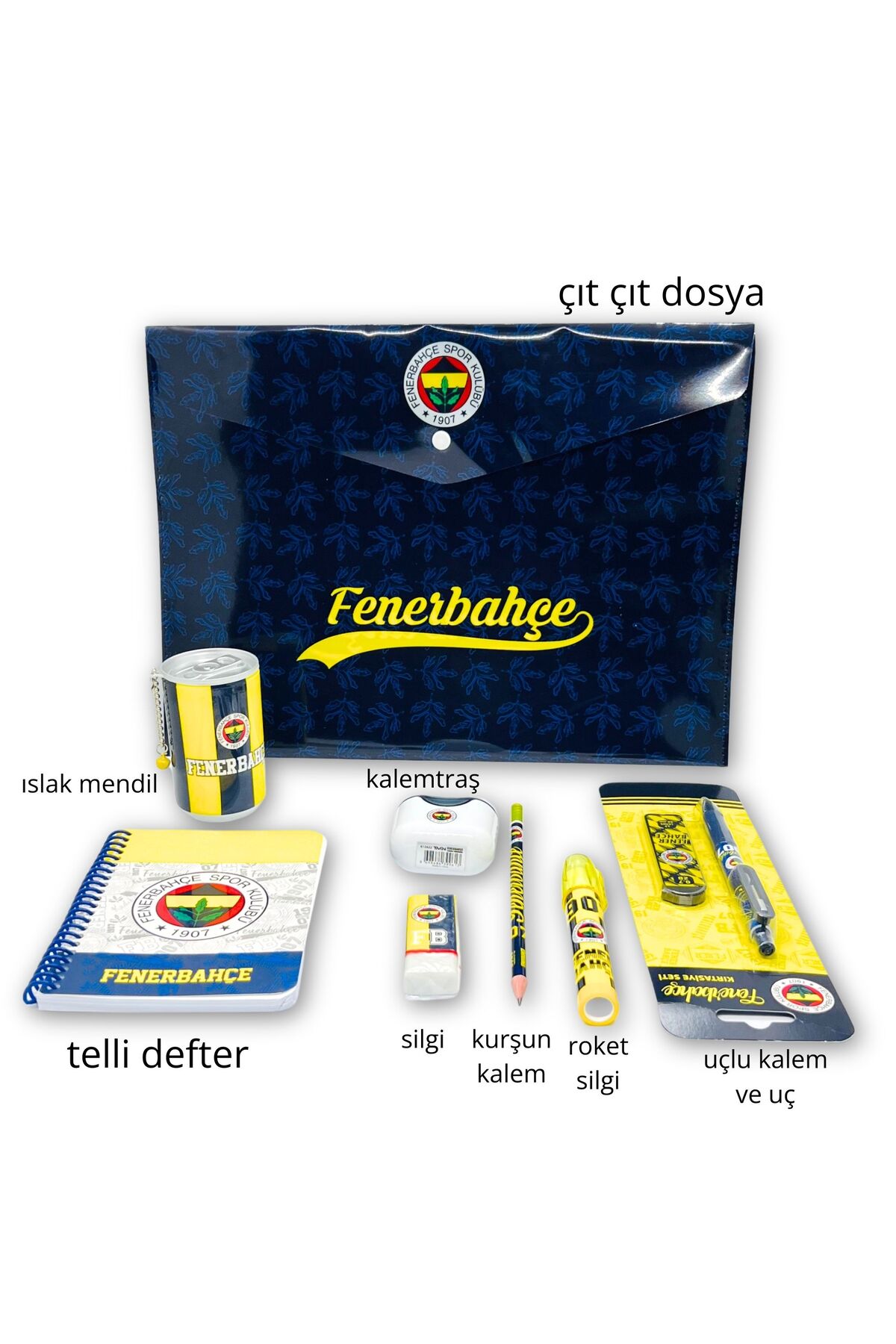 bgafbset001 Fenerbahçe Lisanslı 8 Parça Kırtasiye Seti Fenerbahçeli Kalem, FB Taraftar Okul ve Öğrenci Seti - Görsel 1