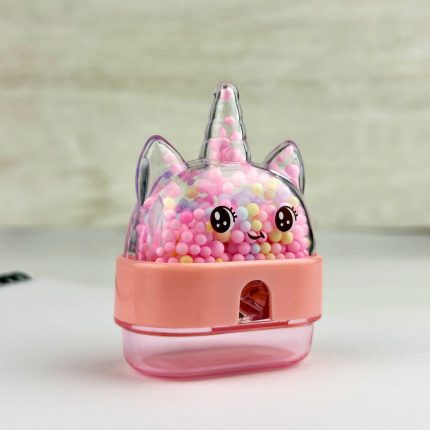 Sevimli Unicorn Boncuklu Mikro Kırtasiye Hazneli Kalemtıraş Pembe