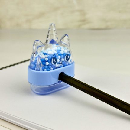 Sevimli Unicorn Boncuklu Mikro Kırtasiye Hazneli Kalemtıraş MAvi