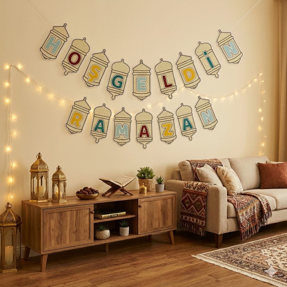 Hoşgeldin Ramazan Duvar yazısı led ışıklarla
