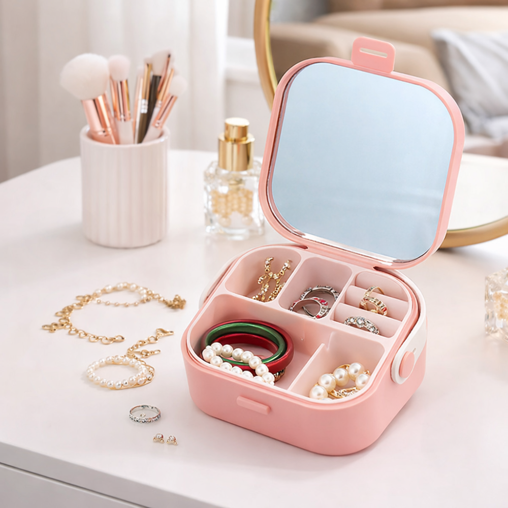 Aynalı Mini Aksesuar ve Takı Kutusu pembe - kutu içi