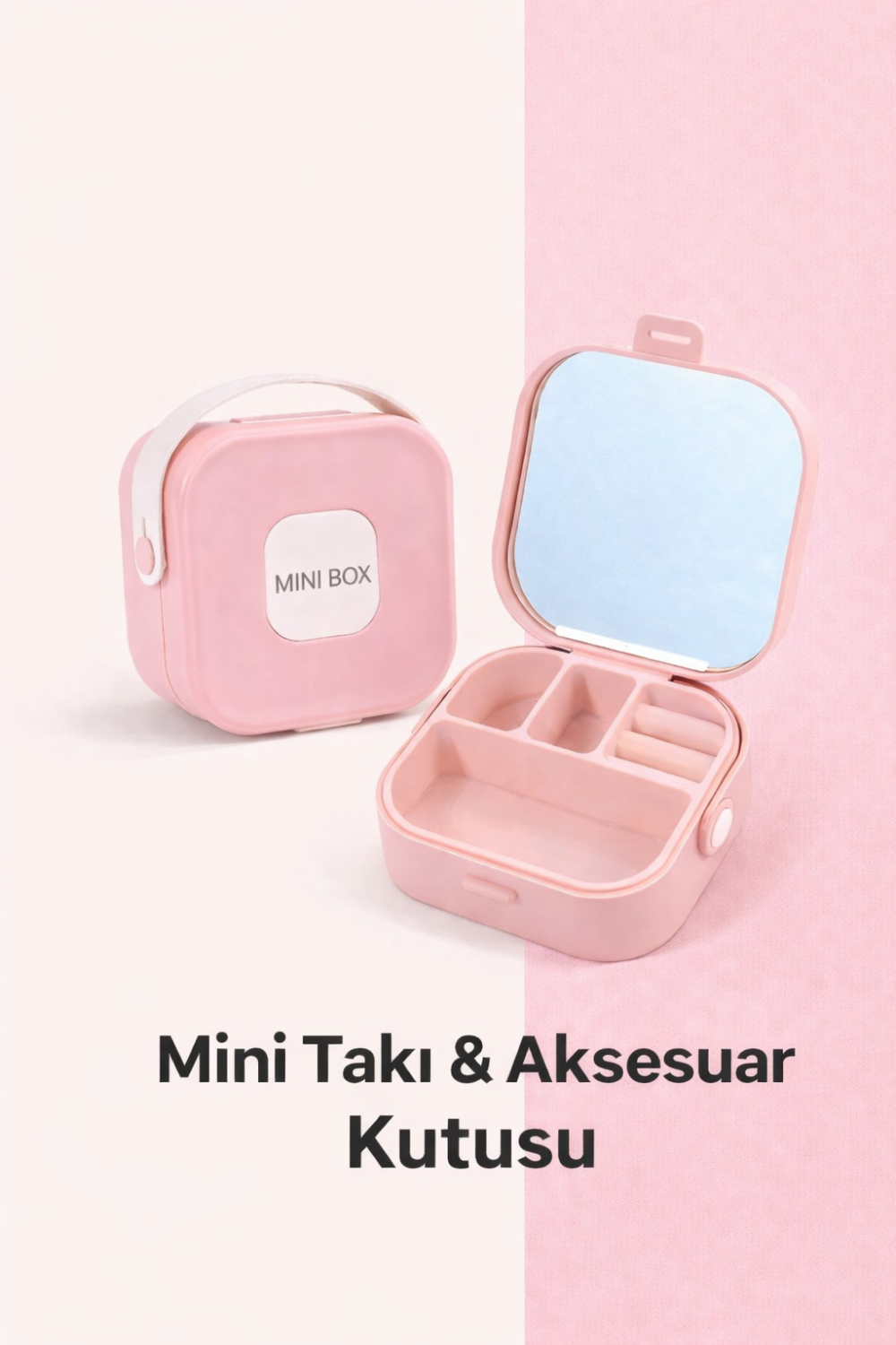 Aynalı Mini Aksesuar ve Takı Kutusu Pembe