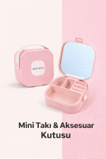 Aynalı Mini Aksesuar ve Takı Kutusu Pembe