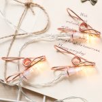 Rose Gold Metal Mandallı Fotoğraf Asma Led Işık Pilli Sıcak Beyaz Dekorasyon Zinciri