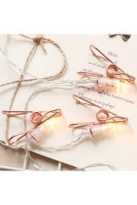 Rose Gold Metal Mandallı Fotoğraf Asma Led Işık Pilli Sıcak Beyaz Dekorasyon Zinciri