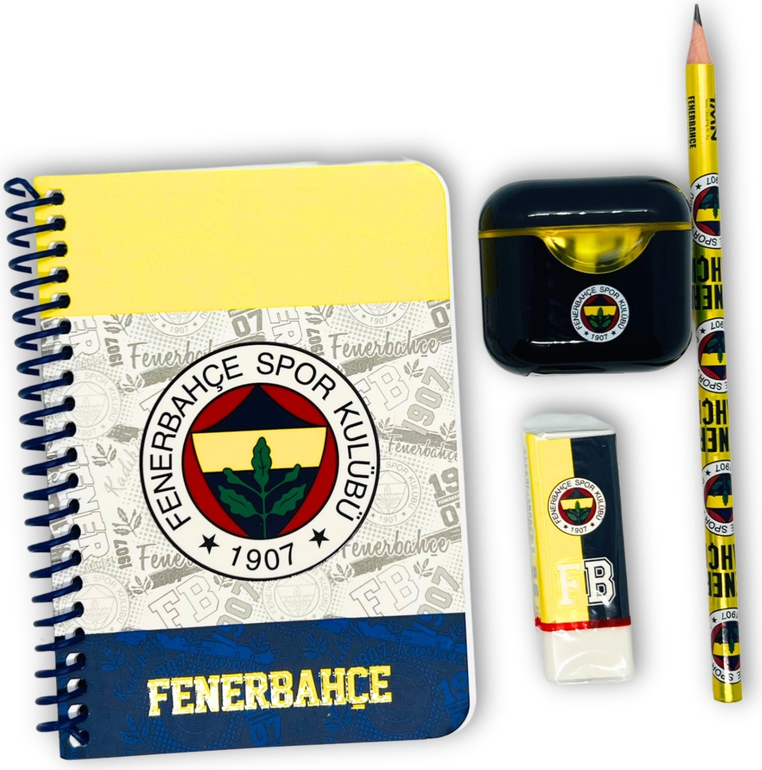 110001190089304-1777276471.jpg Fenerbahçe Lisanslı Taraftar Kırtasiye Seti, Defter, Silgi,Kalemtraş Sarı Lacivert Okul ve Ofis Seti - Görsel 1