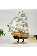 Ahşap El Yapımı Yelkenli Model Biblo, Dekoratif Masaüstü Gemi Maketi, Ev Ofis Dekoru, 24 cm