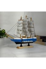 Ahşap El Yapımı Yelkenli Model Biblo, Dekoratif Masaüstü Gemi Maketi, Ev Ofis Dekoru, 24 cm - Görsel 3