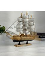 Ahşap El Yapımı Yelkenli Model Biblo, Dekoratif Masaüstü Gemi Maketi, Ev Ofis Dekoru, 24 cm - Görsel 7