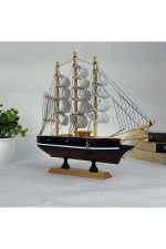Ahşap El Yapımı Yelkenli Model Biblo, Dekoratif Masaüstü Gemi Maketi, Ev Ofis Dekoru, 24 cm - Görsel 8