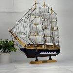 Ahşap 40 cm El Yapımı Yelkenli Model Biblo, Dekoratif Masaüstü Gemi Maketi, Ev Ofis Dekoru, Hediye