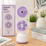 BakGelAl Çift Fanlı Buhar Püskürtmeli Mini Vantilatör USB Şarjlı Masaüstü Fan Nemlendirici Soğutucu - Görsel 6