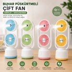 BakGelAl Çift Fanlı Buhar Püskürtmeli Mini Vantilatör USB Şarjlı Masaüstü Fan Nemlendirici Soğutucu - Görsel 5