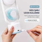 BakGelAl Çift Fanlı Buhar Püskürtmeli Mini Vantilatör USB Şarjlı Masaüstü Fan Nemlendirici Soğutucu - Görsel 7