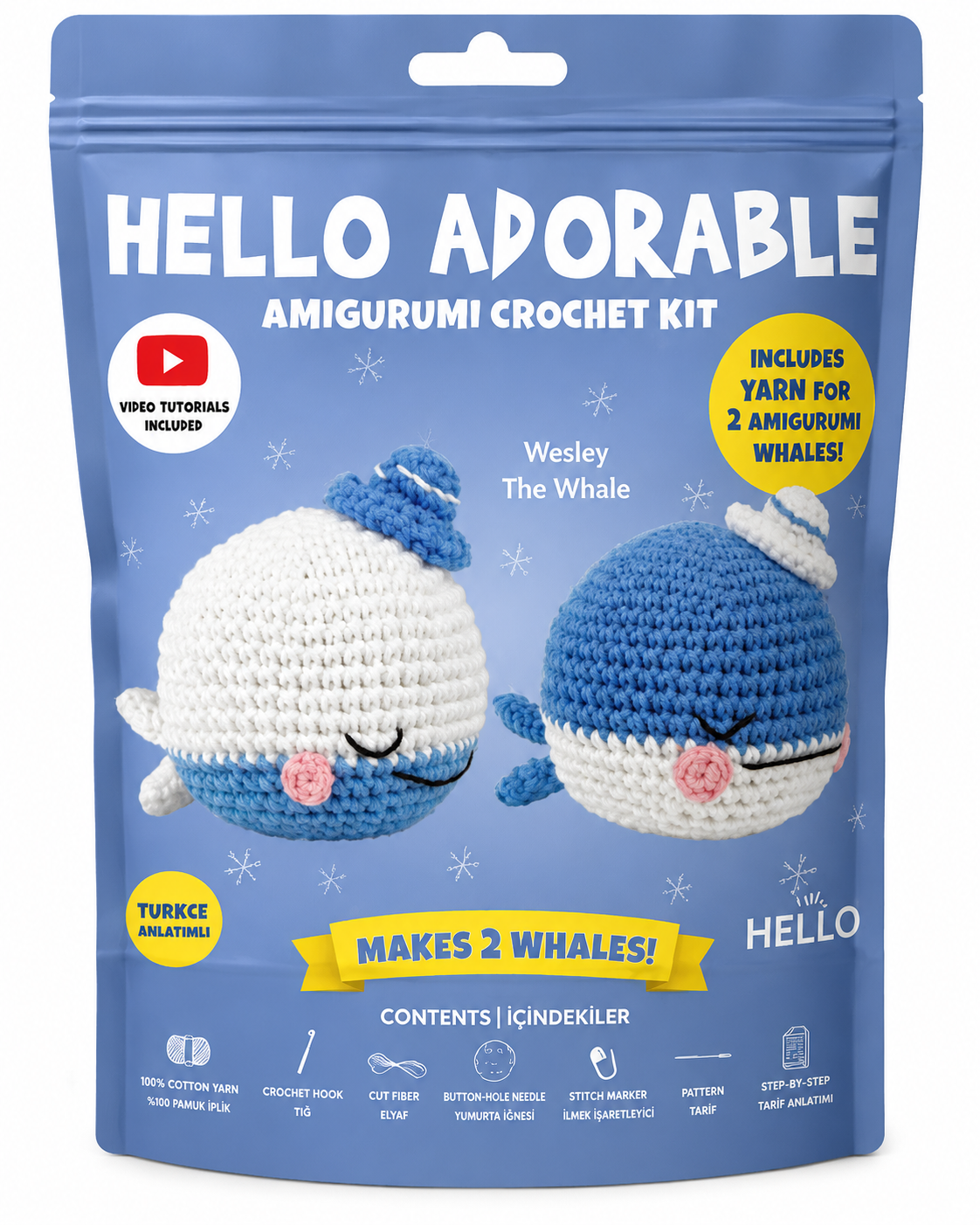 wesley-the-whale-1-1781680508.png BakGelAl Hello Adorable Amigurumi Balina Yapım Kiti – 2 Adet BFF Sevimli Balina, Türkçe Anlatımlı - Görsel 1