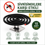 Yasemin Kokulu Sivrisinek Kovucu Spiral Tütsü 10 Adet (5 Çift) – Metal Stand Dahil, Bahçe, Balkon, Kamp ve Piknik İçin Uzun Süre Etkili Sinek Kovucu