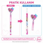 BakGelAl Barbie Lisanslı Silgili Geçmeli Kalem – Kalp Başlıklı Figürlü Çocuk Okul Kalemi - Görsel 5