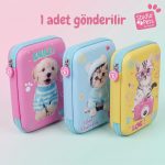 BakGelAl Studio Pets 3D Kabartmalı Kalem Kutusu Kedi Köpek Desenli Fermuarlı Bölmeli Okul Kalemliği Büyük - Görsel 7