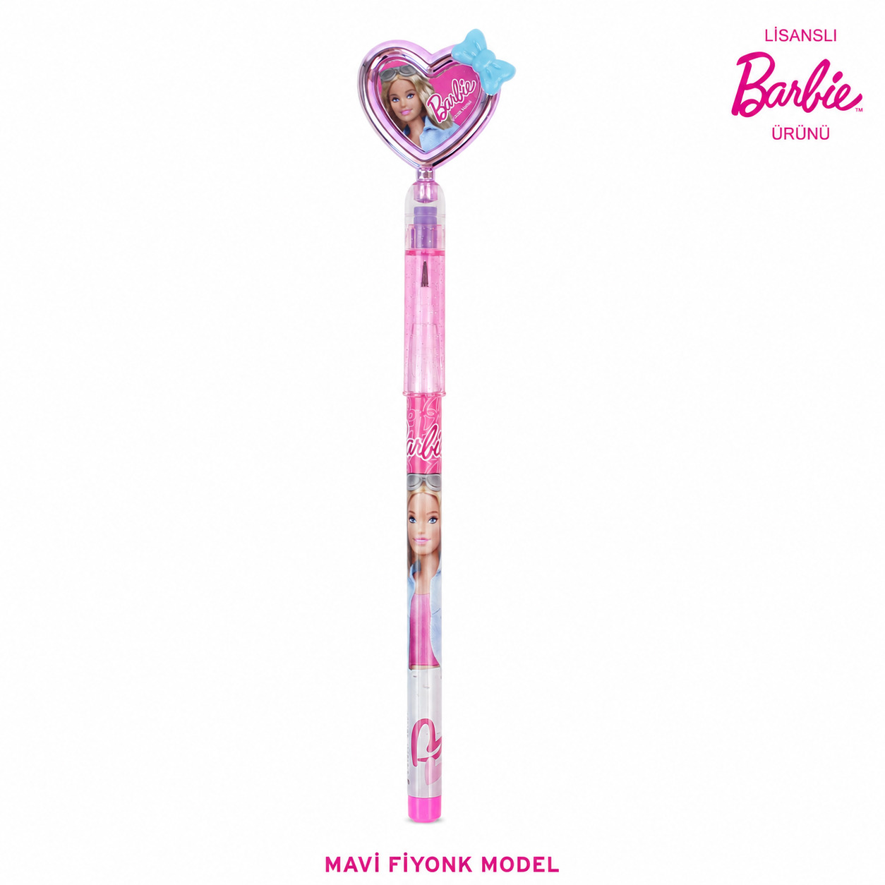 d960e1cf-9926-48ad-8992-8a93f02b8a2f.jpeg Barbie Resimli Kalpli Geçmeli Kurşun Kalem – Kız Çocuk Kırtasiye Kalemi - Görsel 1