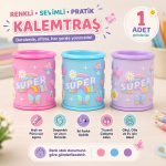 BakGelAl Super Desenli Çift Delikli Hazneli Kalemtraş – Renkli Çocuk Kalem Açacağı Okul Ofis Kırtasiye Ürünü 1 Adet