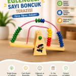 Ahşap Boncuklu Terazi Oyuncağı Montessori Eğitici Oyuncak Sayı Sayma 3+ Yaş