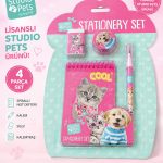 BakGelAl Lisanslı Studio Pets 4 Parça Kırtasiye Seti Defter Kalem Silgi Kalemtıraş Kedi Köpek Desenli