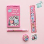 BakGelAl Studio Pets 5 Parça Kırtasiye Seti Kedi Köpek Desenli Defter Kalem Cetvel Silgi Okul Seti - Görsel 2