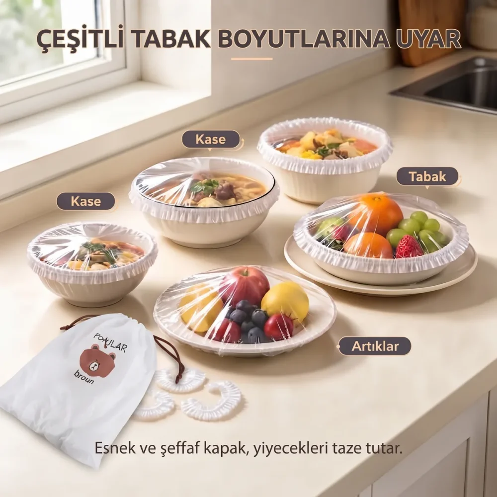 100 Adet Tabak ve Tencere Bonesi – Tazeliği Koruyan Kullan At Gıda Örtüsü - Görsel 2