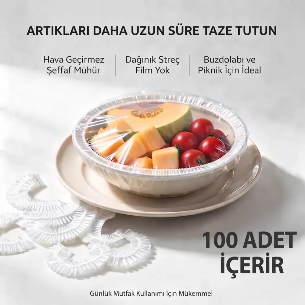 100 Adet Tabak ve Tencere Bonesi – Tazeliği Koruyan Kullan At Gıda Örtüsü - Görsel 3