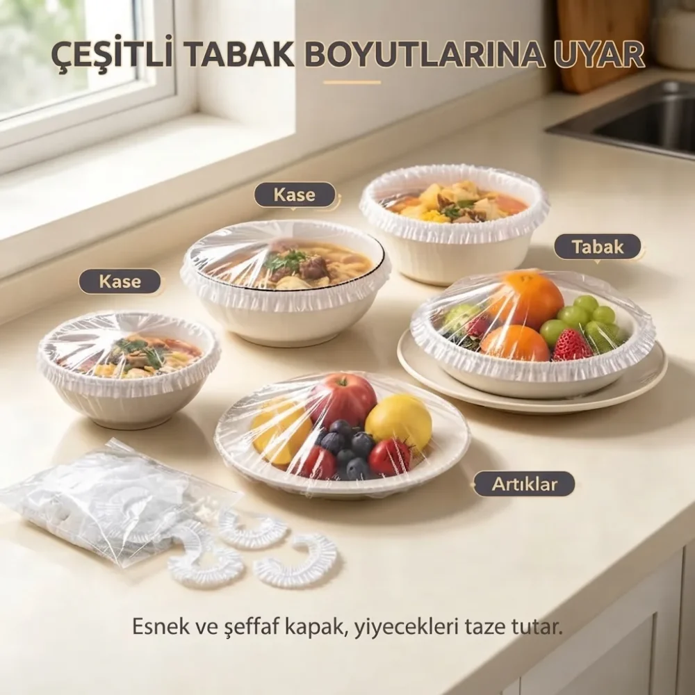 100 Adet Tabak ve Tencere Bonesi – Tazeliği Koruyan Kullan At Gıda Örtüsü - Görsel 5