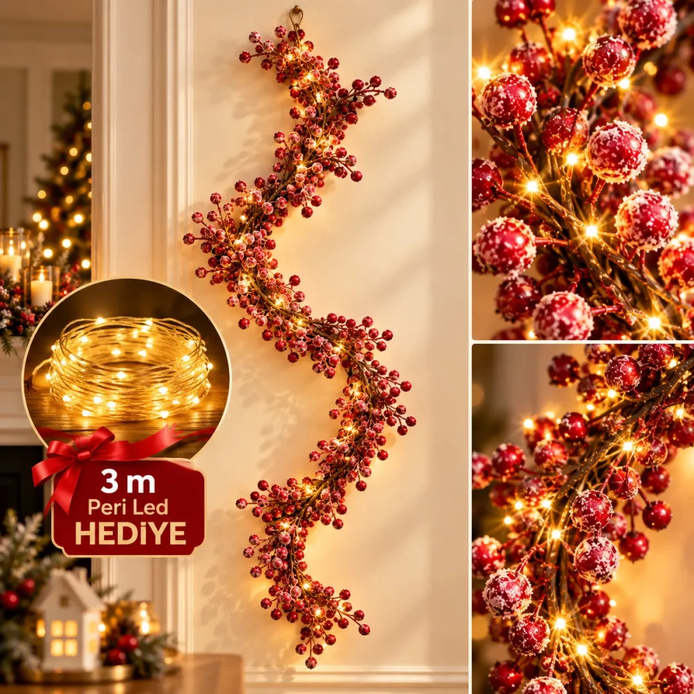 190 cm Kokina Kapı Süsü Garland (3 m Peri LED Hediyeli) - Görsel 7