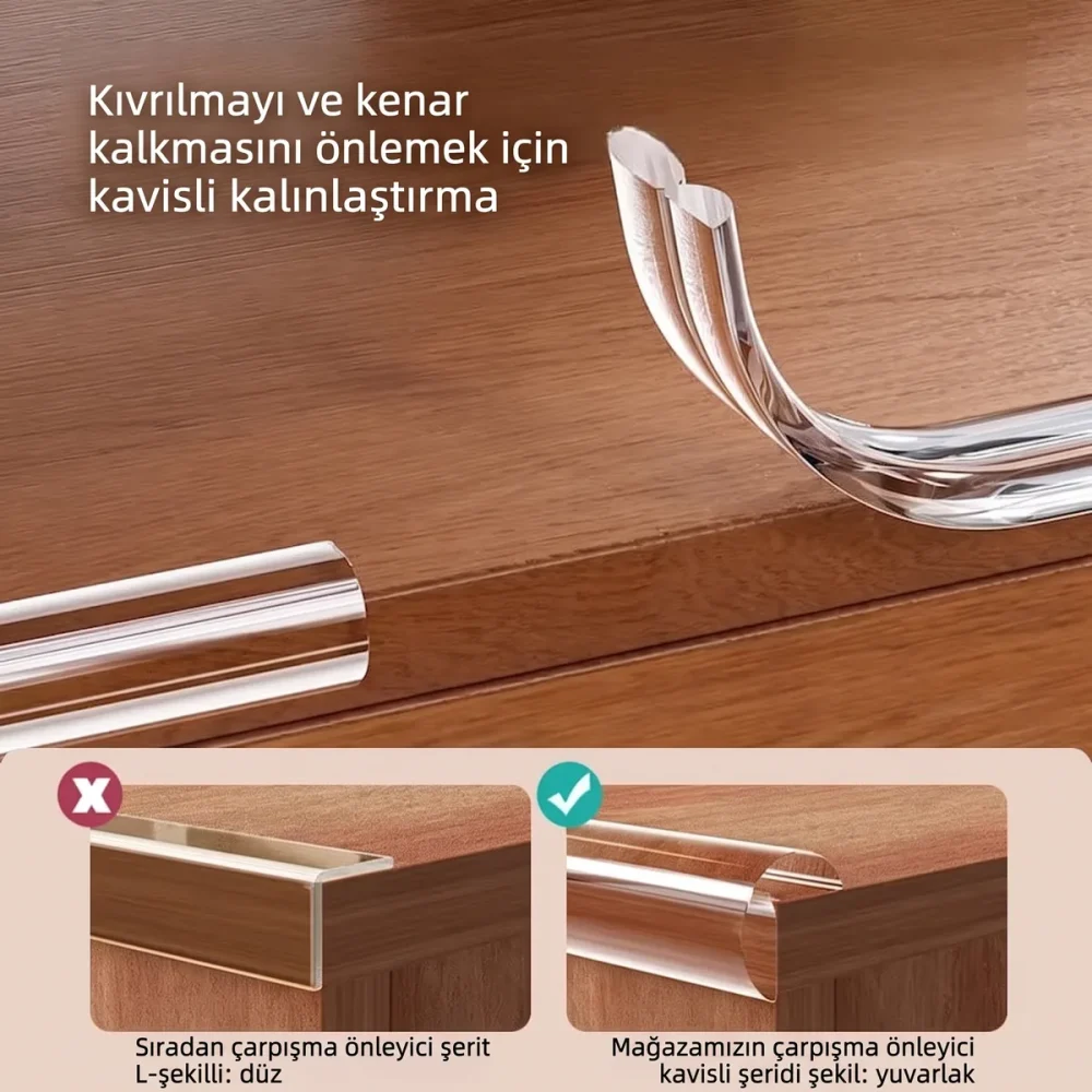 2 Metre Silikon Şeffaf Kenar Koruyucu Şerit – Masa Köşe Koruyucu Bant - Görsel 5