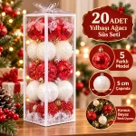 20 Adet 5 cm Kırmızı Beyaz Lüks Yılbaşı Ağaç Süsü - Görsel 4