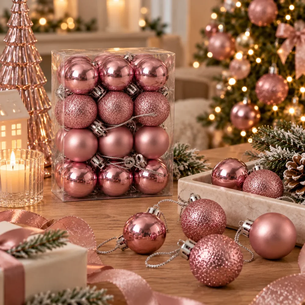 24 Adet Pembe 3 cm Yılbaşı Ağaç Süsü - Görsel 4