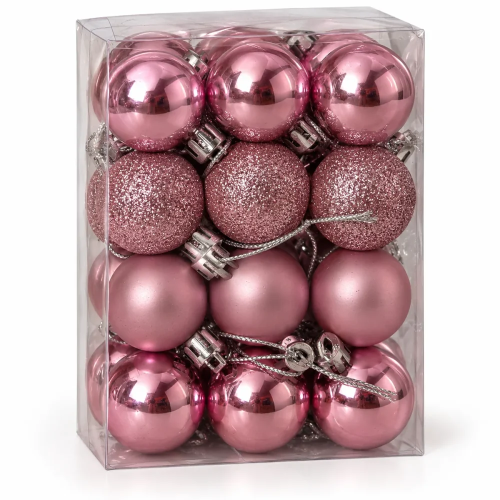 24 Adet Pembe 3 cm Yılbaşı Ağaç Süsü - Görsel 5