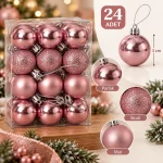 24 Adet Pembe 3 cm Yılbaşı Ağaç Süsü - Görsel 6