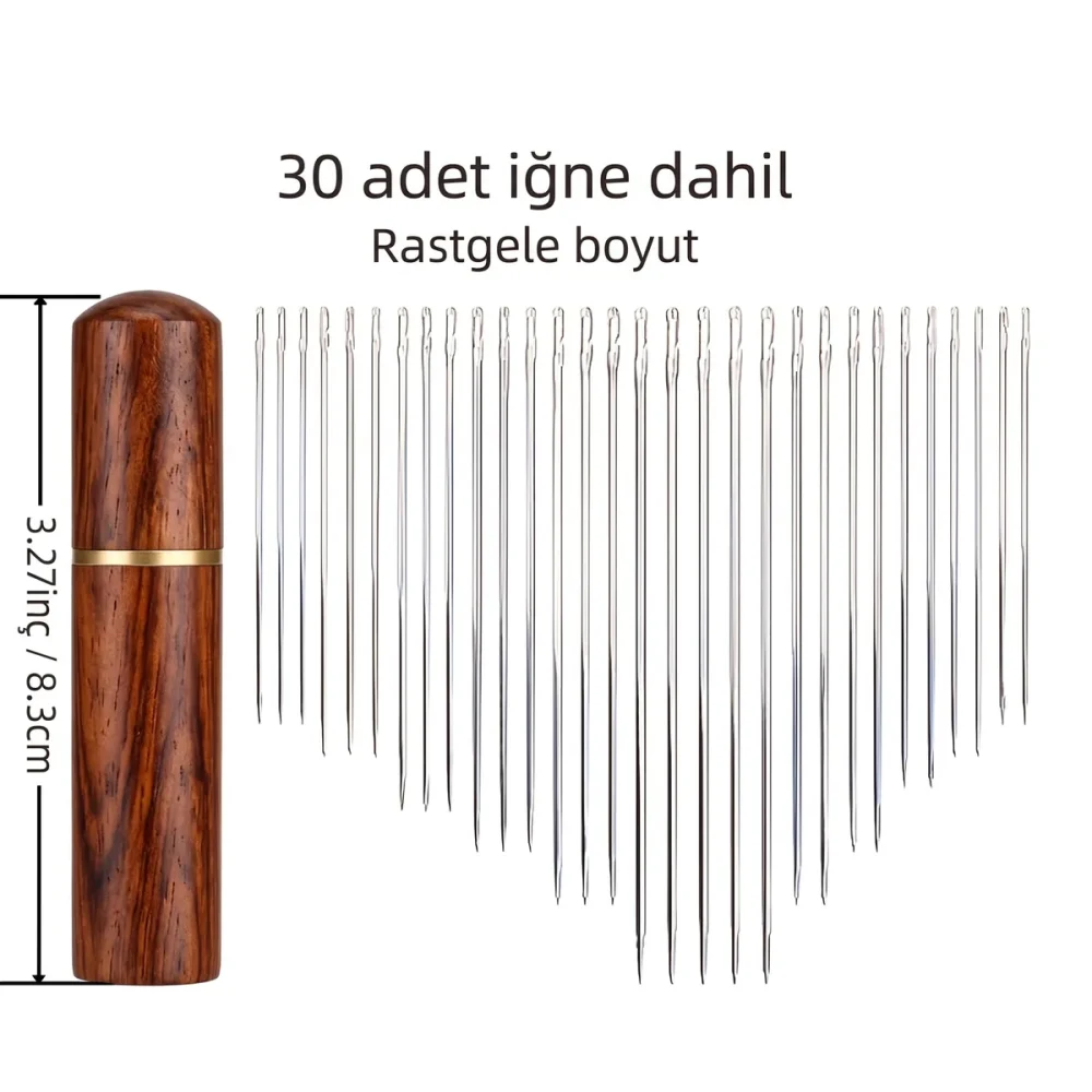 30 Adet İğneli Ahşap Kutulu Dikiş İğne Seti - Görsel 7