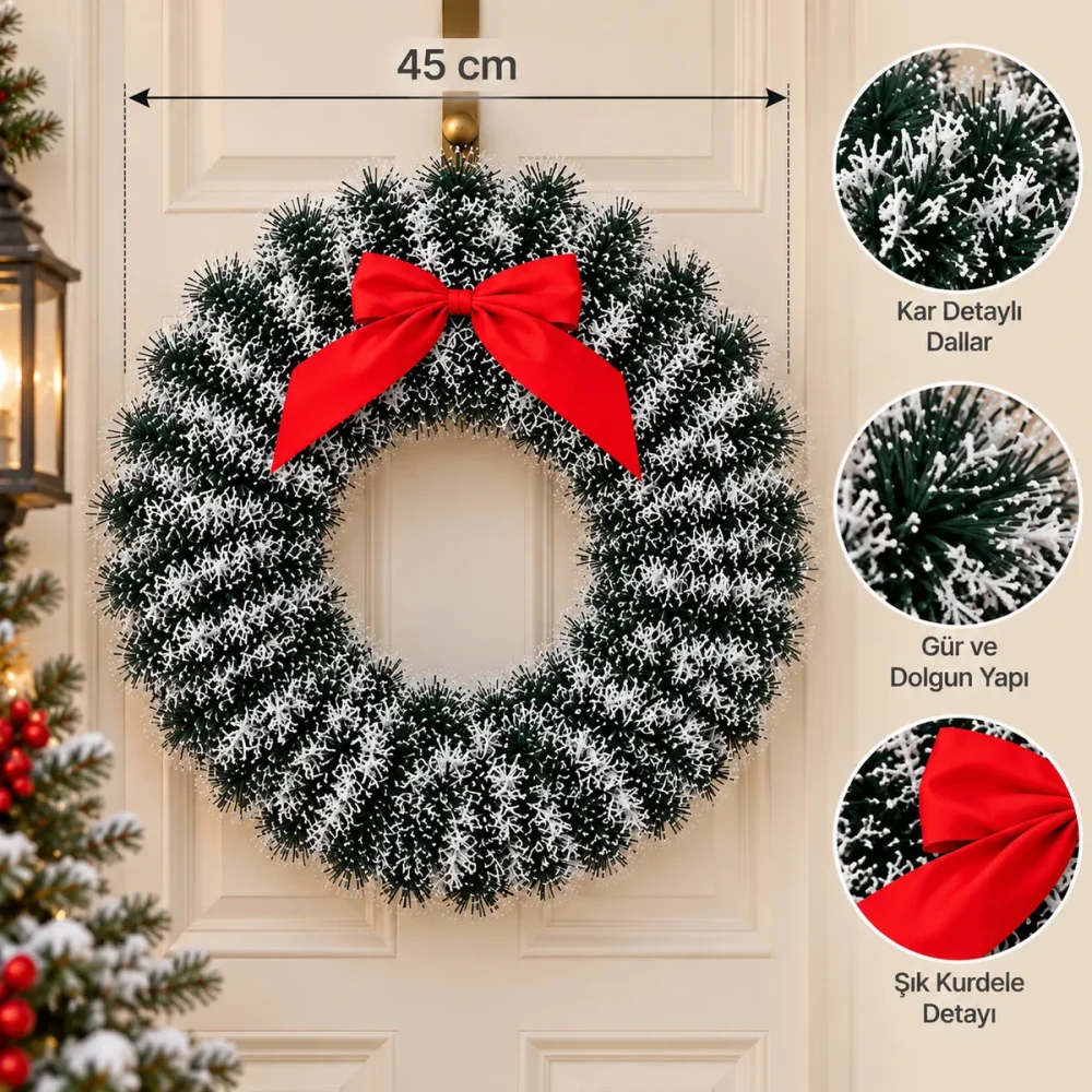 45 cm Yılbaşı Kapı Süsü Çelenk - Görsel 6