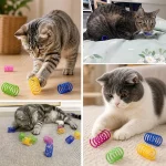 4'lü Spiral Yay Kedi Oyuncağı – Renkli Zıplayan Yay Oyuncak Seti