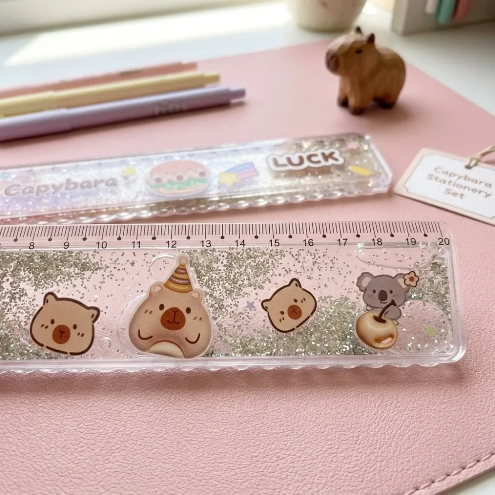 Capybara Simli Cetvel – Simli Sıvılı Kapibara Temalı Şeffaf Cetvel - Görsel 5