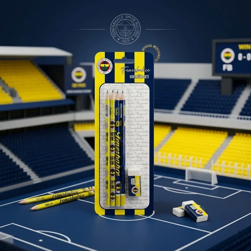 Fenerbahçe Lisanslı Dörtlü Kurşun Kalem ve Silgi Seti – Sarı Lacivert - Görsel 4